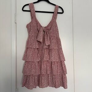 Storia Red and White Floral Ruffle Mini Dress